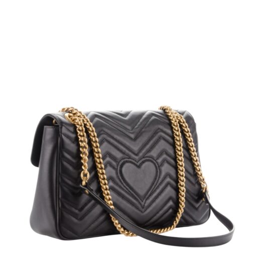 GUCCI Calfskin Matelasse Medium GG Marmont Shoulder Crossbody Bag Black - Image 5