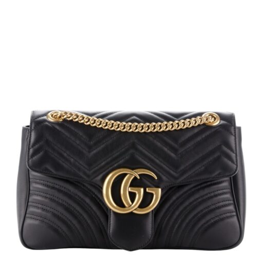 GUCCI Calfskin Matelasse Medium GG Marmont Shoulder Crossbody Bag Black - Image 7