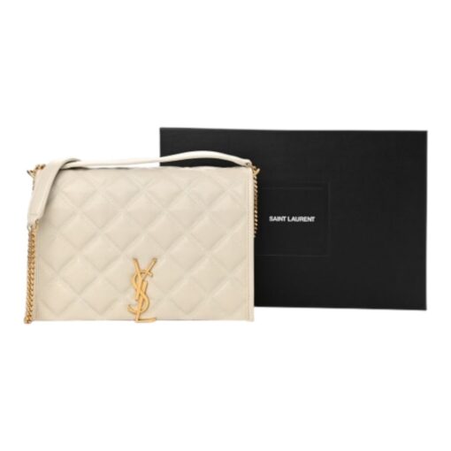 SAINT LAURENT Lambskin Quilted leather Becky Chain Bag Crema Soft. - Image 17