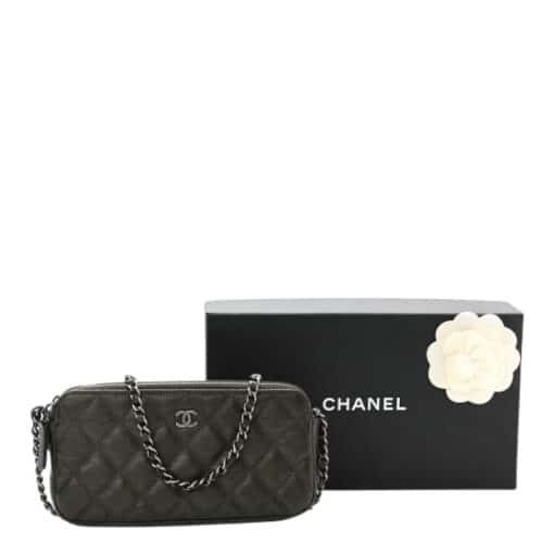 CHANEL Caviar Quilted Mini Crossbody Bag with Chain Dark Charcoal - Image 3