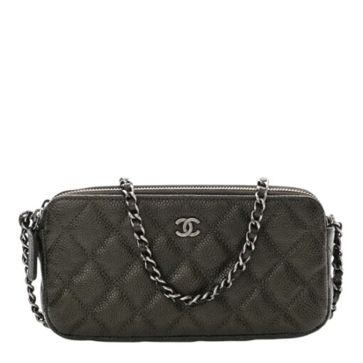 CHANEL Caviar Quilted Mini Crossbody Bag with Chain Dark Charcoal - Image 11