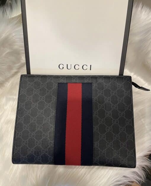 GUCCI GG Supreme Monogram Selleria Calfskin Web New Web Cosmetic/ Clutch Bag. - Image 9