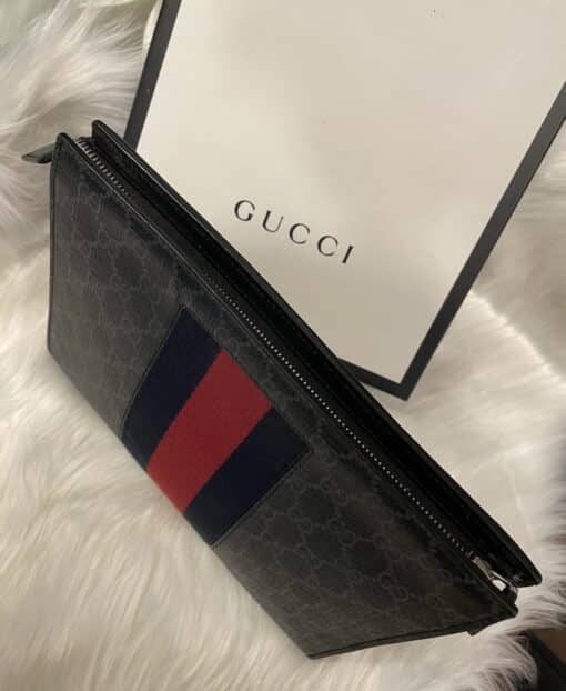 GUCCI GG Supreme Monogram Selleria Calfskin Web New Web Cosmetic/ Clutch Bag. - Image 12
