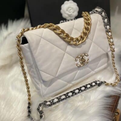 CHANEL Lambskin Quilted Large Chanel 19 Flap White.