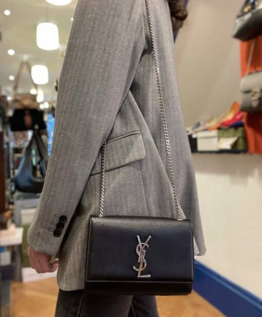 SAINT LAURENT Grain De Poudre Small Classic Monogram Kate Satchel Black - Image 11