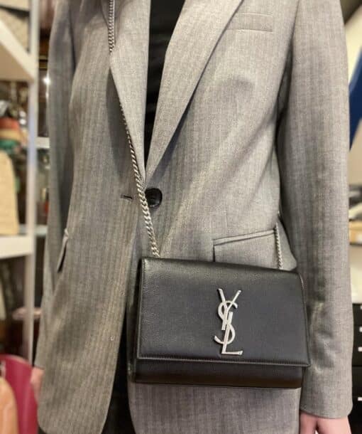 SAINT LAURENT Grain De Poudre Small Classic Monogram Kate Satchel Black - Image 13