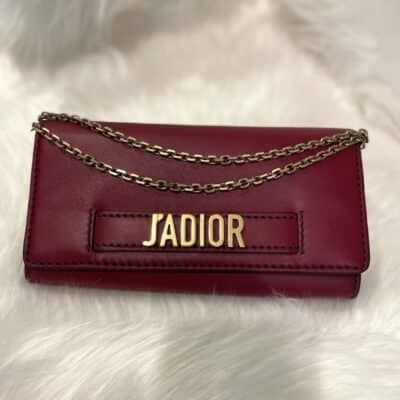 CHRISTIAN DIOR Leather Wallet on Chain J'adior Croisiere Red