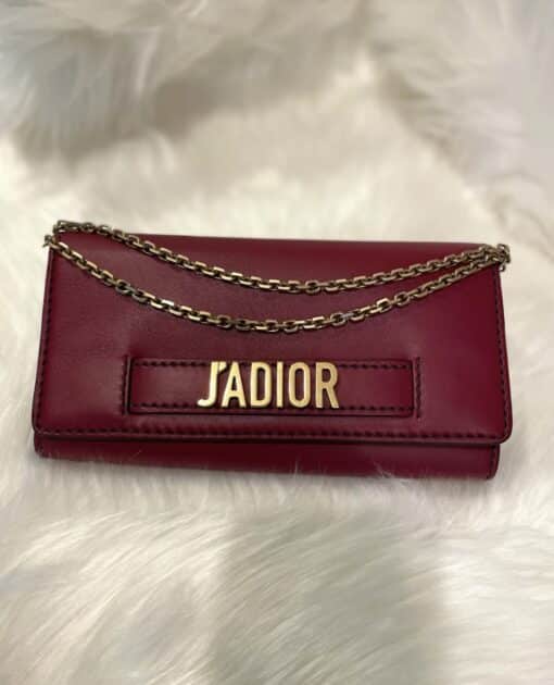CHRISTIAN DIOR Leather Wallet on Chain J'adior Croisiere Red