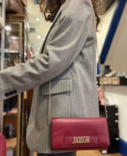 CHRISTIAN DIOR Leather Wallet on Chain J'adior Croisiere Red - Image 9