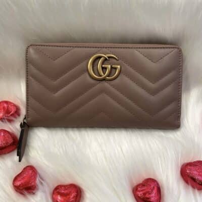 GUCCI Calfskin Matelasse GG Marmont Zip Around Wallet Porcelain Rose