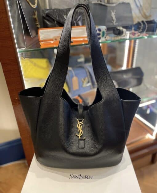 SAINT LAURENT Grained Deerskin Bea Tote Black Shoulder Bag - Image 11