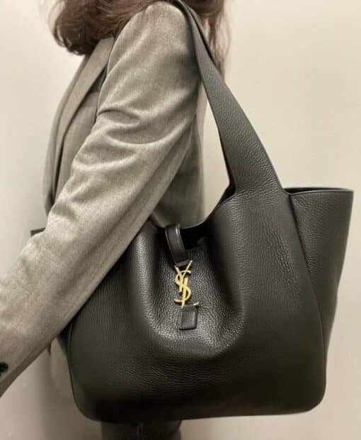 SAINT LAURENT Grained Deerskin Bea Tote Black Shoulder Bag - Image 12