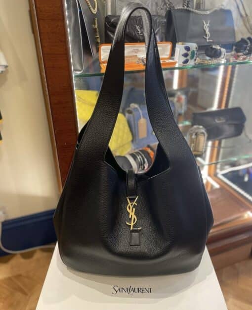 SAINT LAURENT Grained Deerskin Bea Tote Black Shoulder Bag - Image 13