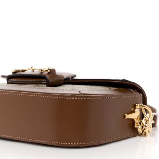 GUCCI GG Supreme Monogram Small Horsebit 1955 Chain Shoulder Bag Beige Ebony Brown Sugar - Image 9