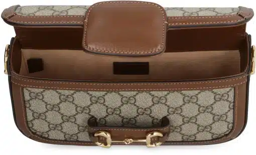 GUCCI GG Supreme Monogram Small Horsebit 1955 Chain Shoulder Bag Beige Ebony Brown Sugar - Image 7
