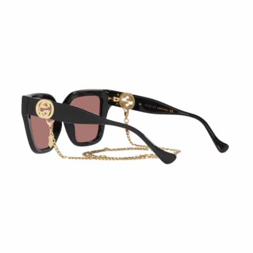 GUCCI Acetate Ladies Square Frame Chain Sunglasses Black. - Image 2