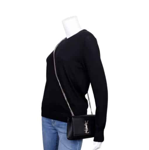 SAINT LAURENT Grain De Poudre Small Classic Monogram Kate Satchel Black - Image 8