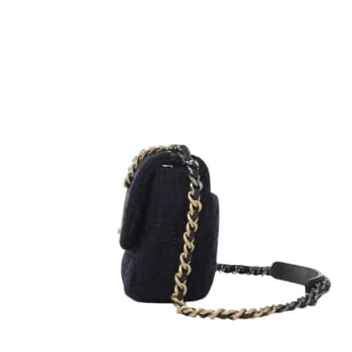 CHANEL Tweed Quilted Medium Chanel 19 Flap Navy Blue Black - Image 10