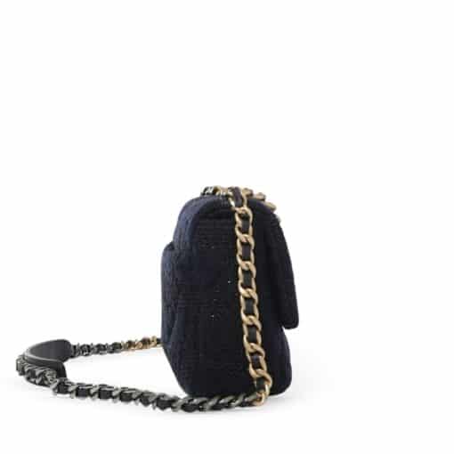 CHANEL Tweed Quilted Medium Chanel 19 Flap Navy Blue Black - Image 11