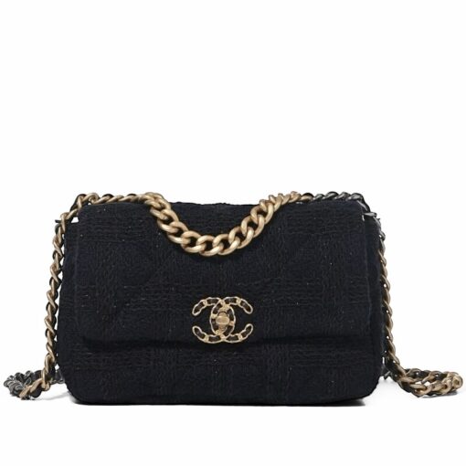 CHANEL Tweed Quilted Medium Chanel 19 Flap Navy Blue Black - Image 12