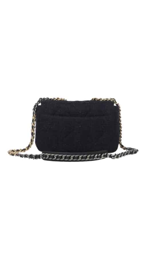 CHANEL Tweed Quilted Medium Chanel 19 Flap Navy Blue Black - Image 13