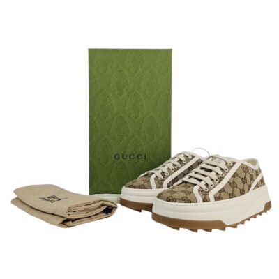 Gucci Beige GG Canvas Lace Up Sneakers (Size 36.5/37)