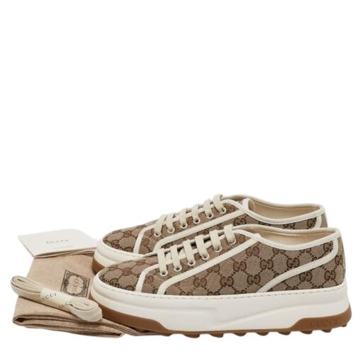Gucci Beige GG Canvas Lace Up Sneakers (Size 36.5/37) - Image 2
