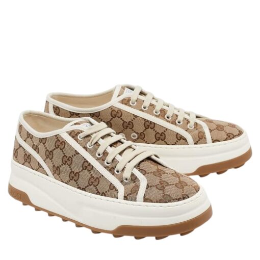 Gucci Beige GG Canvas Lace Up Sneakers (Size 36.5/37) - Image 7
