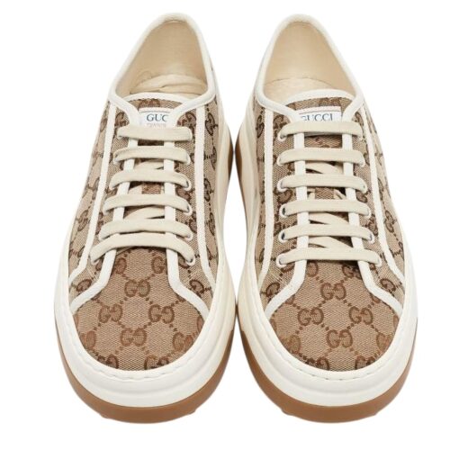 Gucci Beige GG Canvas Lace Up Sneakers (Size 36.5/37) - Image 8