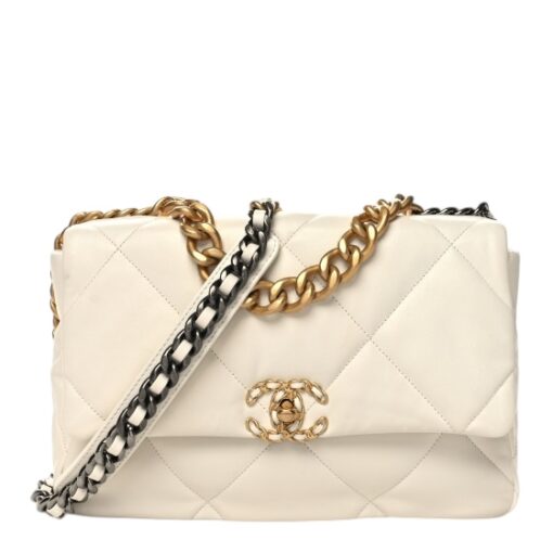 CHANEL Lambskin Quilted Large Chanel 19 Flap White. - Image 10