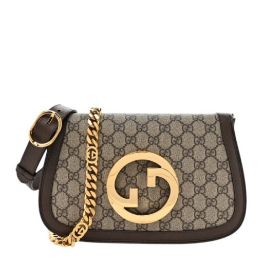 GUCCI GG Supreme Monogram Textured Dollar Calfskin Blondie Chain Shoulder Flap Bag Beige Ebony. - Image 2