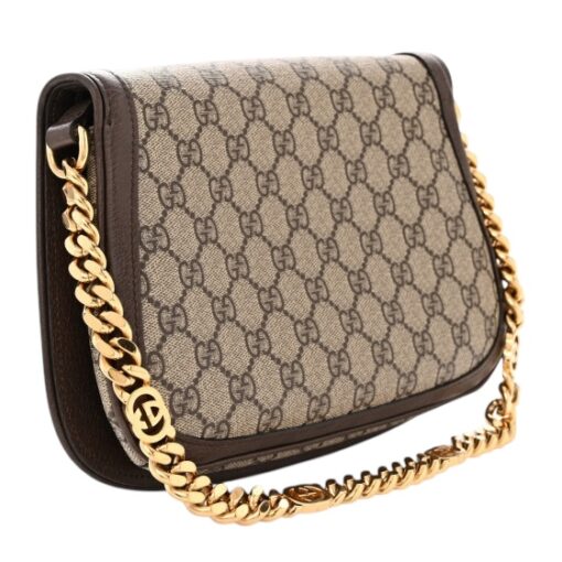 GUCCI GG Supreme Monogram Textured Dollar Calfskin Blondie Chain Shoulder Flap Bag Beige Ebony. - Image 9