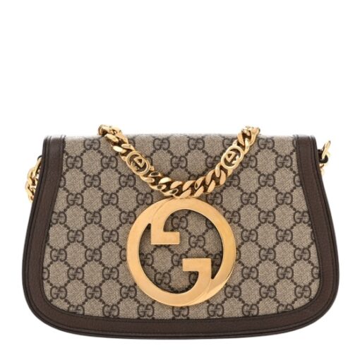 GUCCI GG Supreme Monogram Textured Dollar Calfskin Blondie Chain Shoulder Flap Bag Beige Ebony. - Image 13