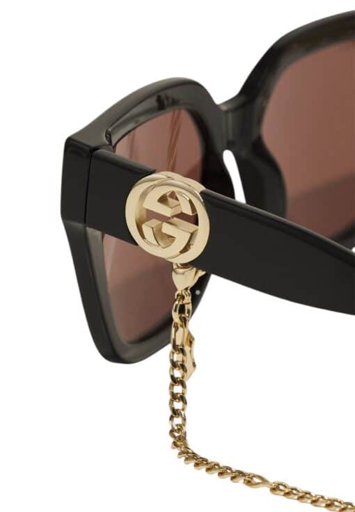 GUCCI Acetate Ladies Square Frame Chain Sunglasses Black. - Image 7
