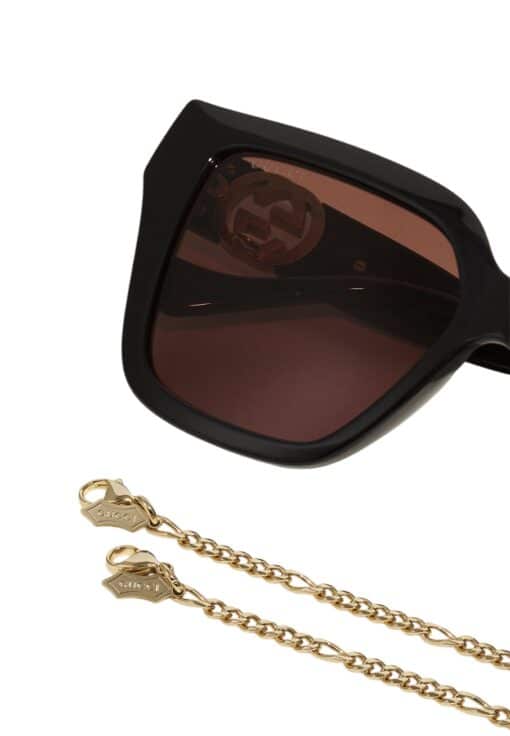 GUCCI Acetate Ladies Square Frame Chain Sunglasses Black. - Image 8