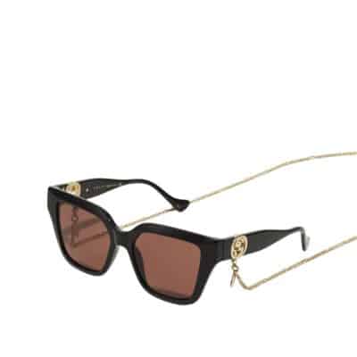GUCCI Acetate Ladies Square Frame Chain Sunglasses Black.