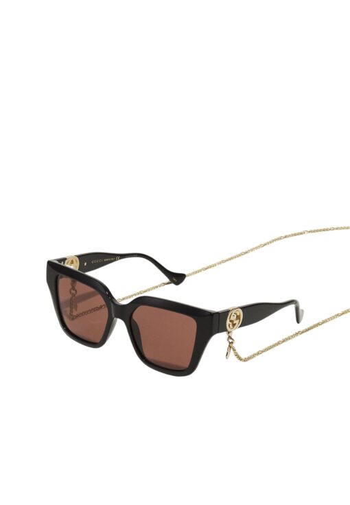 GUCCI Acetate Ladies Square Frame Chain Sunglasses Black.