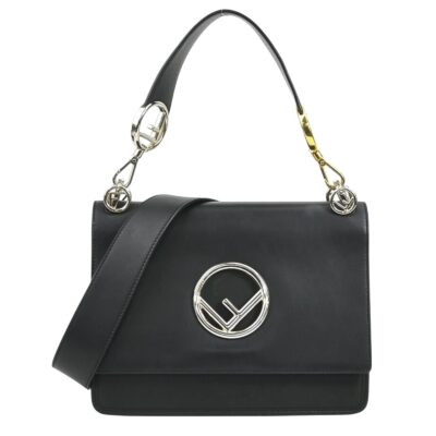 FENDI Vitello Century Opaco F is Fendi Kan I Shoulder Bag Black.