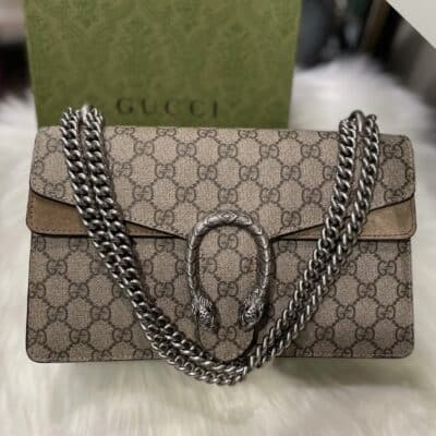 GUCCI GG Supreme Monogram Small Dionysus Shoulder Bag Taupe