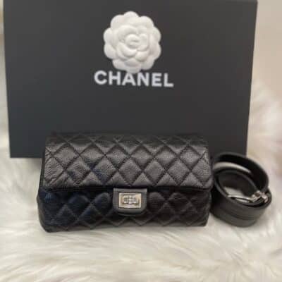 CHANEL Caviar Calfskin Quilted 2.55 Reissue Flap Belt Bag Clutch Black