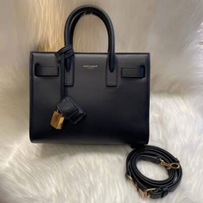 SAINT LAURENT Calfskin Nano Sac De Jour in Dark Navy.