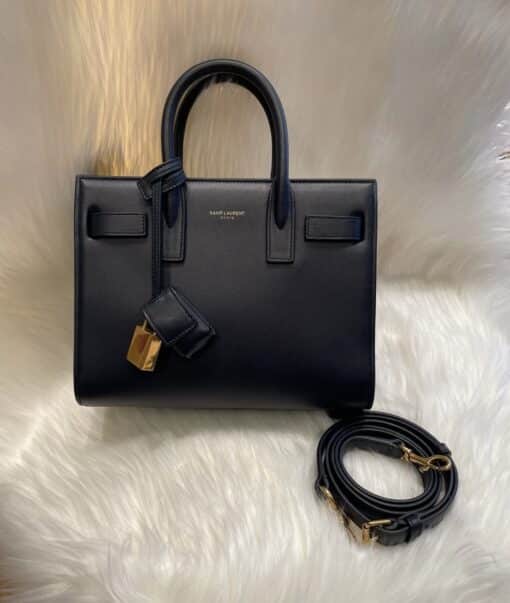 SAINT LAURENT Calfskin Nano Sac De Jour in Dark Navy.