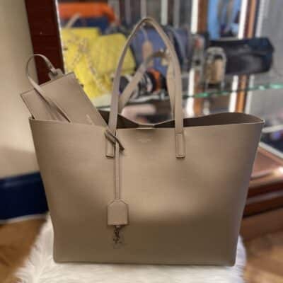 SAINT LAURENT Shopping East-West Leather Tote Shoulder Bag.