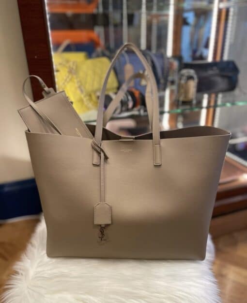 SAINT LAURENT Shopping East-West Leather Tote Shoulder Bag.