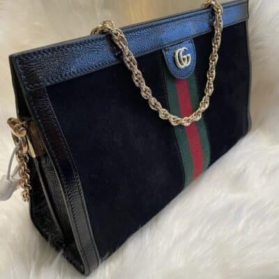 GUCCI Suede Patent GG Web Ophidia Chain Shoulder Bag