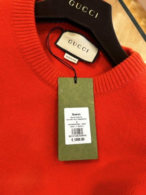 Gucci Men's Logo Tab Crew Neck Knit Jumper in Tomato Red (Size oversized M) - Image 7