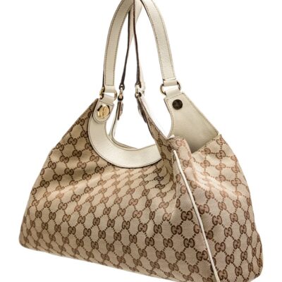 Gucci Beige and Ivory Monogram Charmy Hobo.