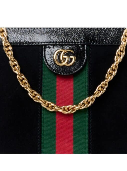GUCCI Suede Patent GG Web Ophidia Chain Shoulder Bag - Image 3