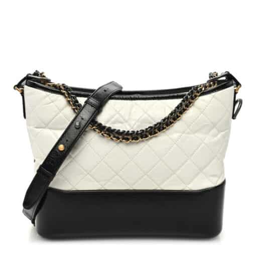 CHANEL Aged Calfskin Quilted Medium Gabrielle Hobo Black White - Image 10