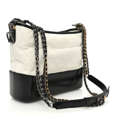 CHANEL Aged Calfskin Quilted Medium Gabrielle Hobo Black White